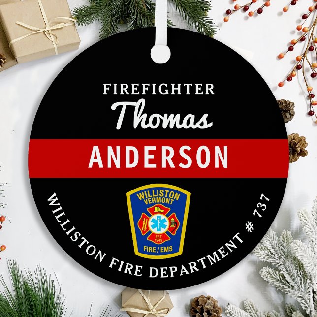 Firefighter Personalized Thin Red Line Fire Rescue Metal Ornament (Creator Uploaded)