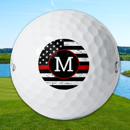 Firefighter Personalized Thin Red Line Monogram  Golf Balls