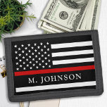 Firefighter Personalized Thin Red Line Trifold Wallet<br><div class="desc">Thin Red Line Wallet - American flag in Firefighter Flag colors, modern black red design . Personalize with fireman name. This personalized firefighter wallet is perfect for firefighters, fire service volunteers and firemen families and all those who support them. A wonderful firefighter retirement or firemangraduation gift. COPYRIGHT © 2020 Judy...</div>