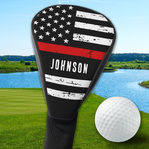 Firefighter Personalized USA Flag Thin Red Line Golf Head Cover