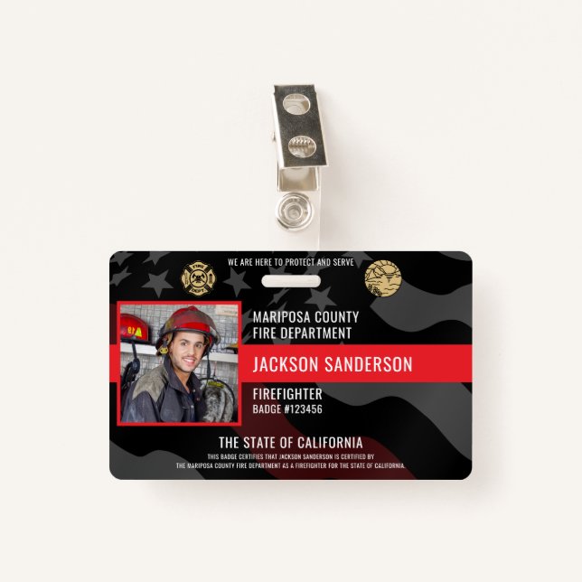 Firefighter Photo Fire Department Employee ID Badge (Front with Clip)