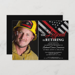 Firefighter Photo Thin Red Line Fireman Retirement Invitation