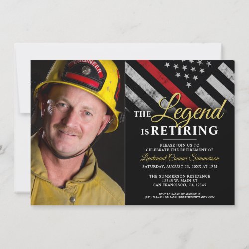Firefighter Photo Thin Red Line Fireman Retirement Invitation