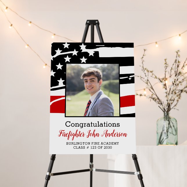 Firefighter Photo Thin Red Line Graduation Foam Board (In Situ (Stand))