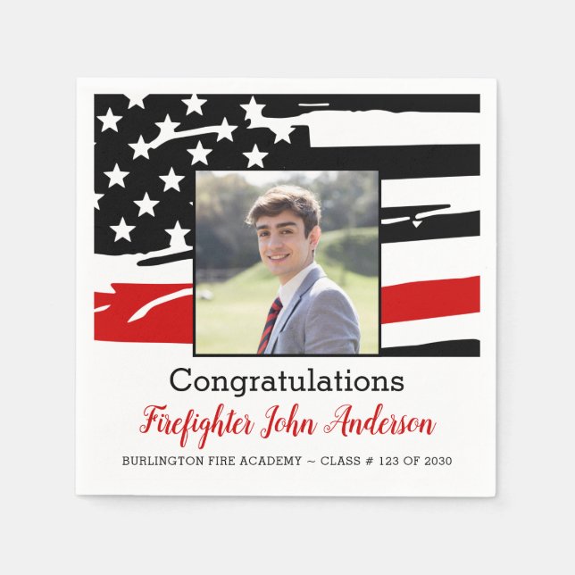 Firefighter Photo Thin Red Line Graduation Napkins (Front)