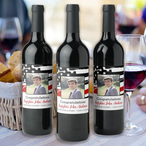 Firefighter Photo Thin Red Line Graduation Wine Label