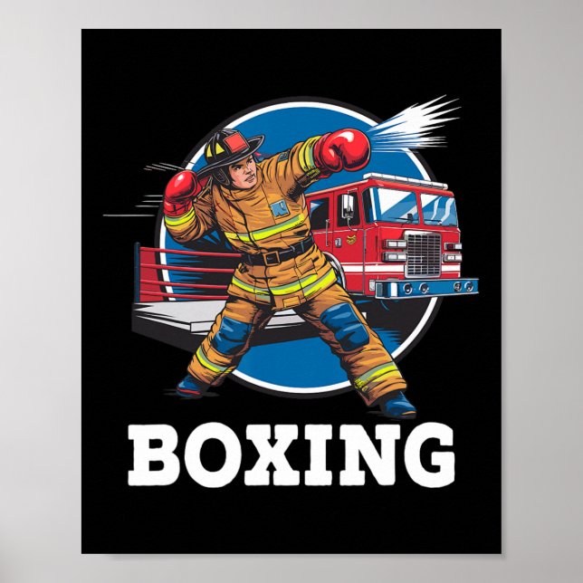 Firefighter Playing Boxing Fireman Firefight Sport Poster (Front)