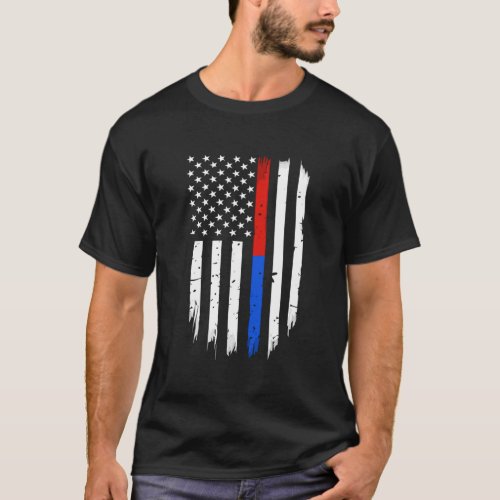 Firefighter Police Flag Thin Red Blue Line Hoodie T_Shirt