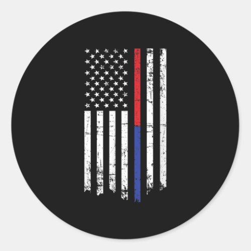 Firefighter Police Officer Red  Blue Line Flag Classic Round Sticker