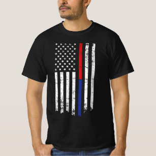 Firefighter Police Officer Red & Blue Line Flag T-Shirt