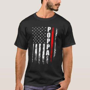 Firefighter Poppa American Flag Father s Day For M T-Shirt