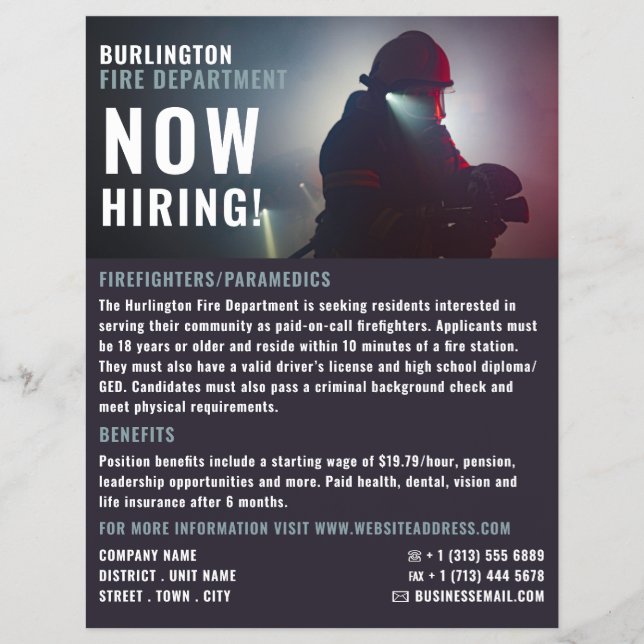 Firefighter Portrait, Firefighter Recruitment Flyer (Front)