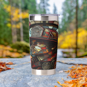 Firefighter Portrait Stained Glass Abstract Insulated Tumbler