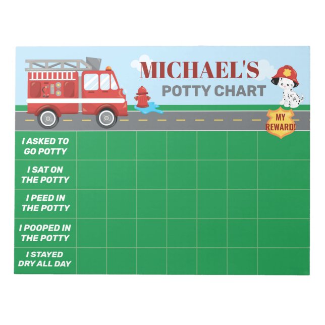 Firefighter Potty Chart Personalized Name & Tasks Notepad (Front)