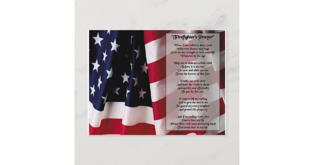 firefighter prayer black print postcard | Zazzle