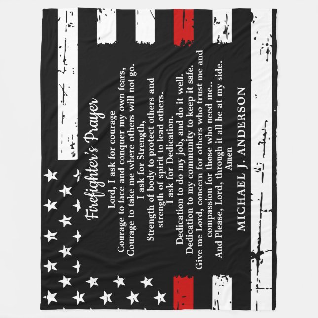 Firefighter Prayer Graduation Gift Thin Red Line Fleece Blanket (Front)