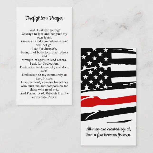 Firefighter Prayer Thin Red Line Fireman Business Card | Zazzle