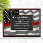 Firefighter Promotion Award Plaque<br><div class="desc">Classic thin red line firefighter flag in the background of this beautiful firefighter career promotion keepsake. Be sure to edit all the text fields to make it 100% personalized.</div>