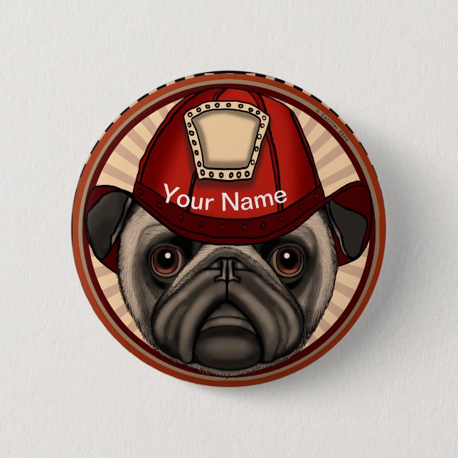 Firefighter Pug  Button (Front)