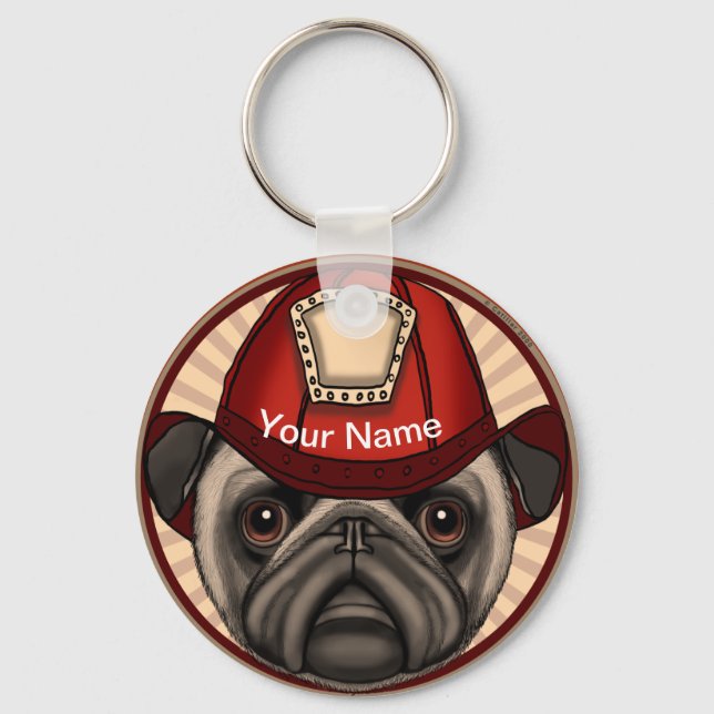 Firefighter Pug Keychain (Front)