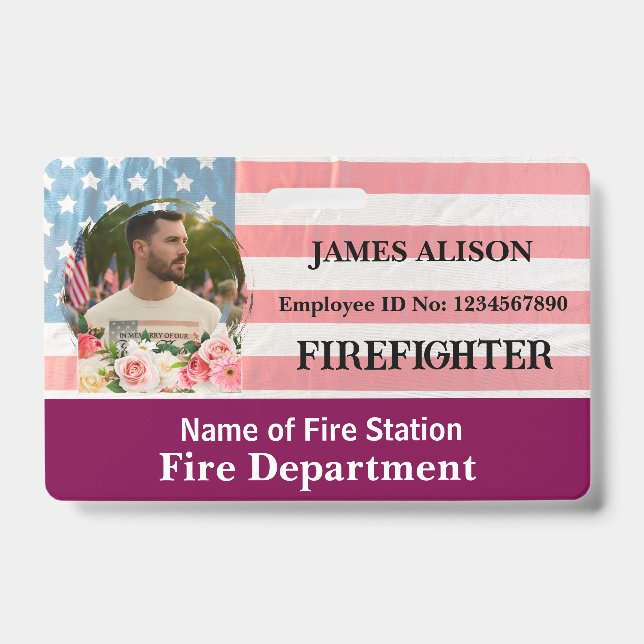 Firefighter Qr Code   Photo Name ID Card  Badge (Front)