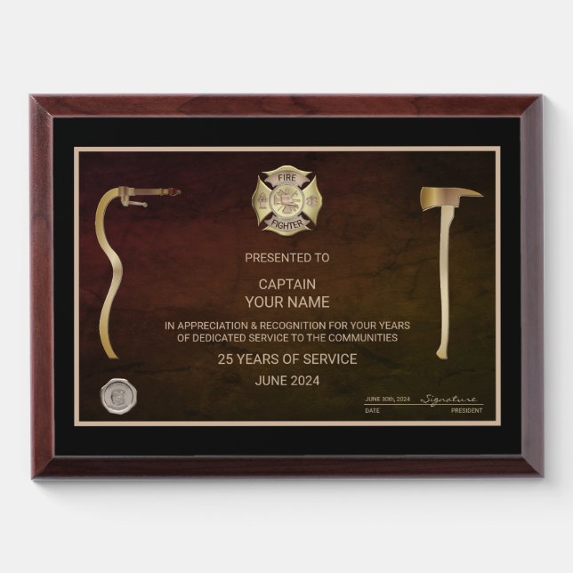 Firefighter Recognition Award Plaque (Horizontal)