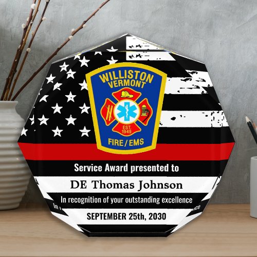 Firefighter Recognition Custom Logo Thin Red Line Acrylic Award