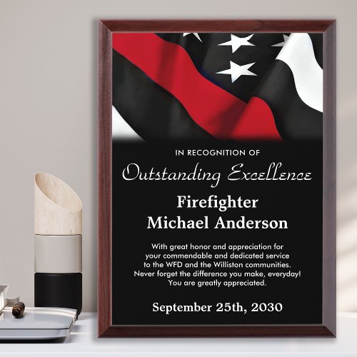 Firefighter Recognition Service Thin Red Line Award Plaque