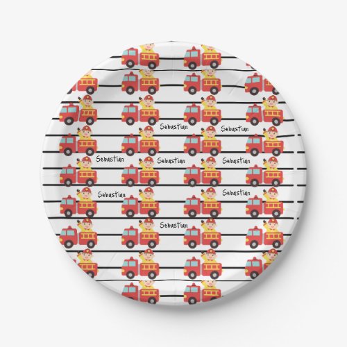 Firefighter red and fire truck pattern custom pape paper plates