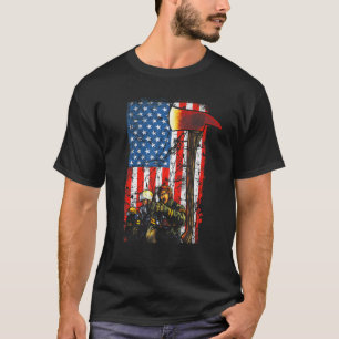 Firefighter red Axe Distressed Fireman American Fl T-Shirt