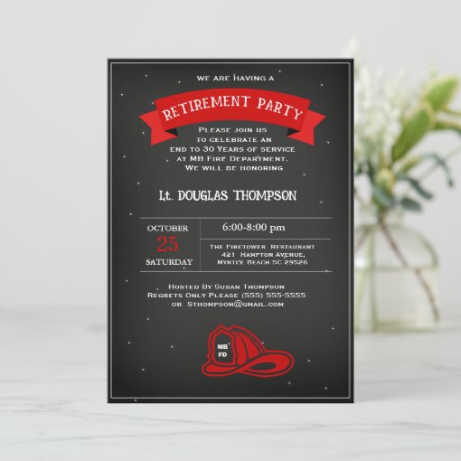 Firefighter Red Black Retirement Party Invitation | Zazzle