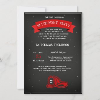 Firefighter Red Black Retirement Party Invitation | Zazzle