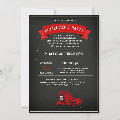 Firefighter Red Black Retirement  Party  Invitation