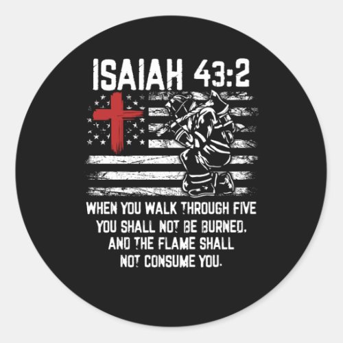 Firefighter Red Cross Bible Verse American Flag Is Classic Round Sticker