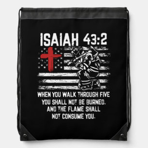 Firefighter Red Cross Bible Verse American Flag Is Drawstring Bag