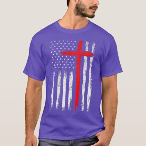 Firefighter Red Cross With American Flag on back T_Shirt