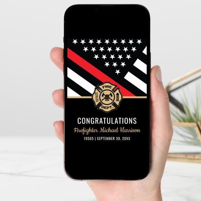 Firefighter Red Lin Flag Fire Academy Graduation Card (Front Digital)