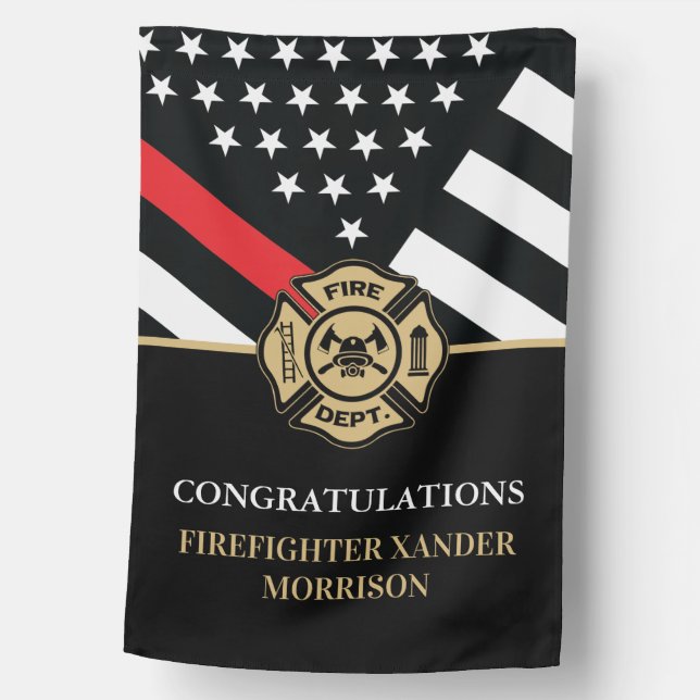 Firefighter Red Line Fire Academy Graduation House Flag (Front)