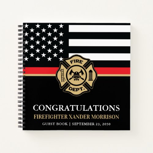 Firefighter Red Line Flag Academy Graduation Guest Notebook