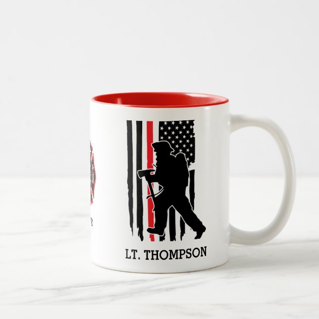 Firefighter Red Line Flag Emblem  Personalized Two-Tone Coffee Mug (Right)