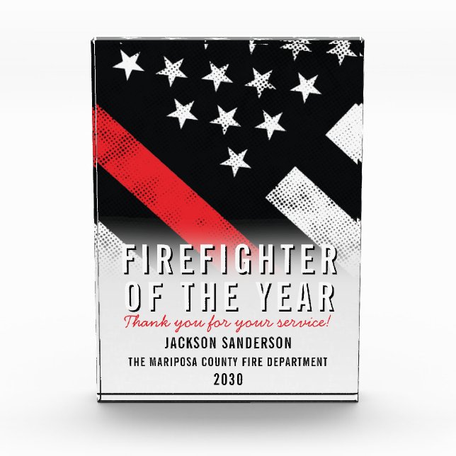 Firefighter Red Line Flag Employee Recognition Acrylic Award (Front)