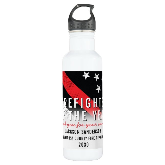 Firefighter Red Line Flag Employee Recognition Stainless Steel Water Bottle (Front)