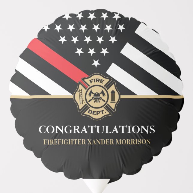 Firefighter Red Line Flag Fire Academy Graduation Balloon (Front)