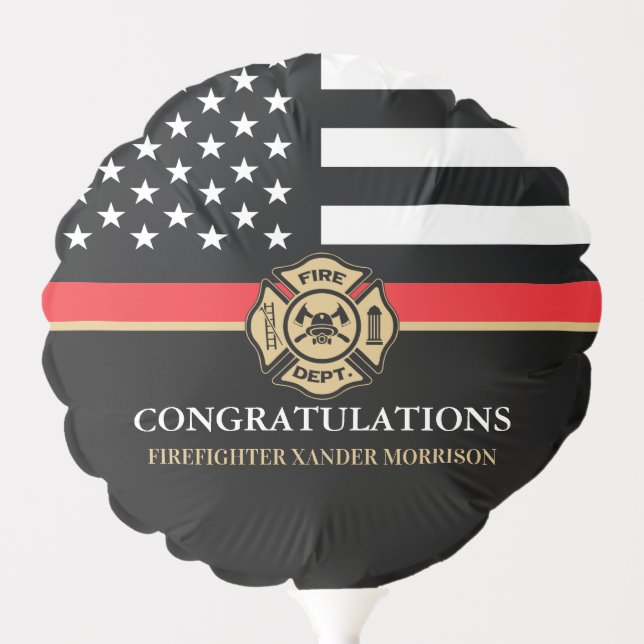 Firefighter Red Line Flag Fire Academy Graduation Balloon (Front)