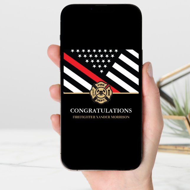 Firefighter Red Line Flag Fire Academy Graduation Card (Front Digital)