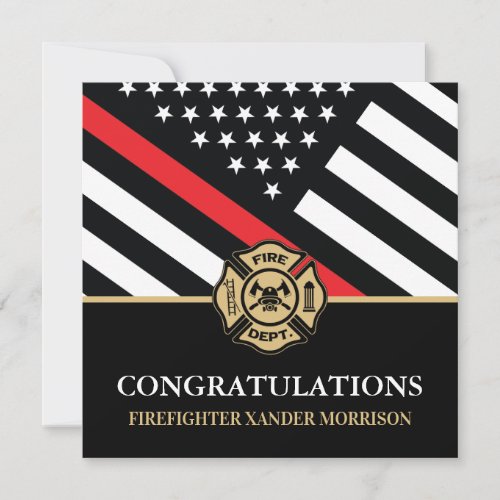 Firefighter Red Line Flag Fire Academy Graduation Card