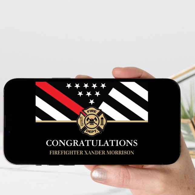 Firefighter Red Line Flag Fire Academy Graduation Card (Front Digital)