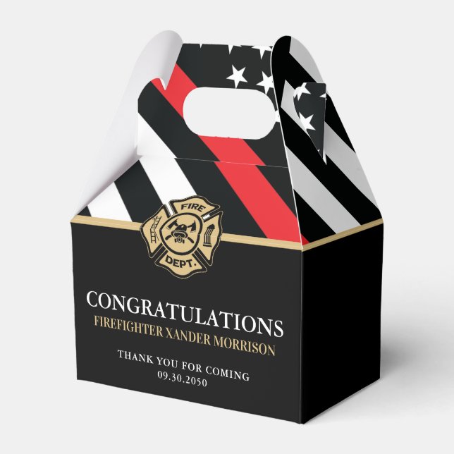 Firefighter Red Line Flag Fire Academy Graduation Favor Boxes (Front Side)