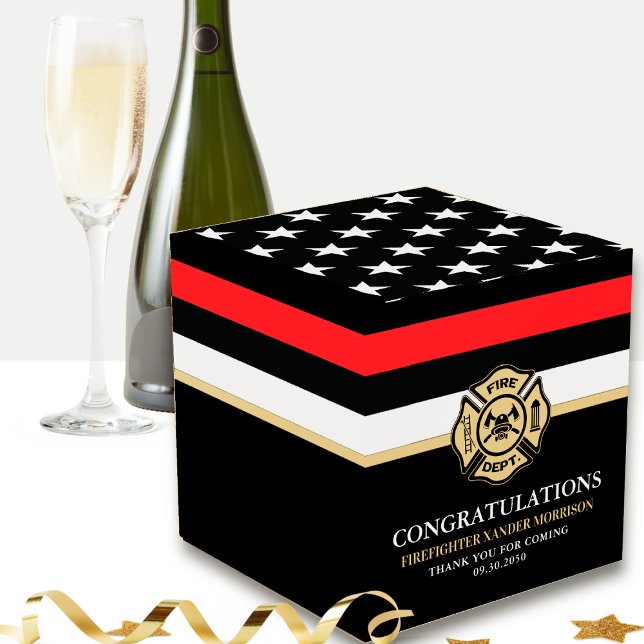 Firefighter Red Line Flag Fire Academy Graduation Favor Boxes (Creator Uploaded)