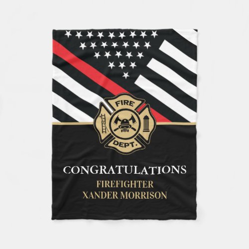 Firefighter Red Line Flag Fire Academy Graduation Fleece Blanket